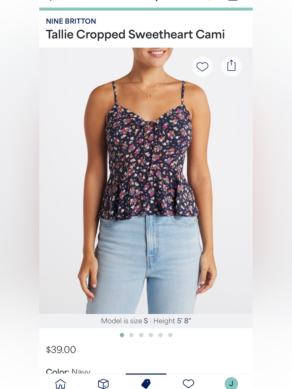 nine britton Navy Floral Tallie Cropped Sweetheart Cami